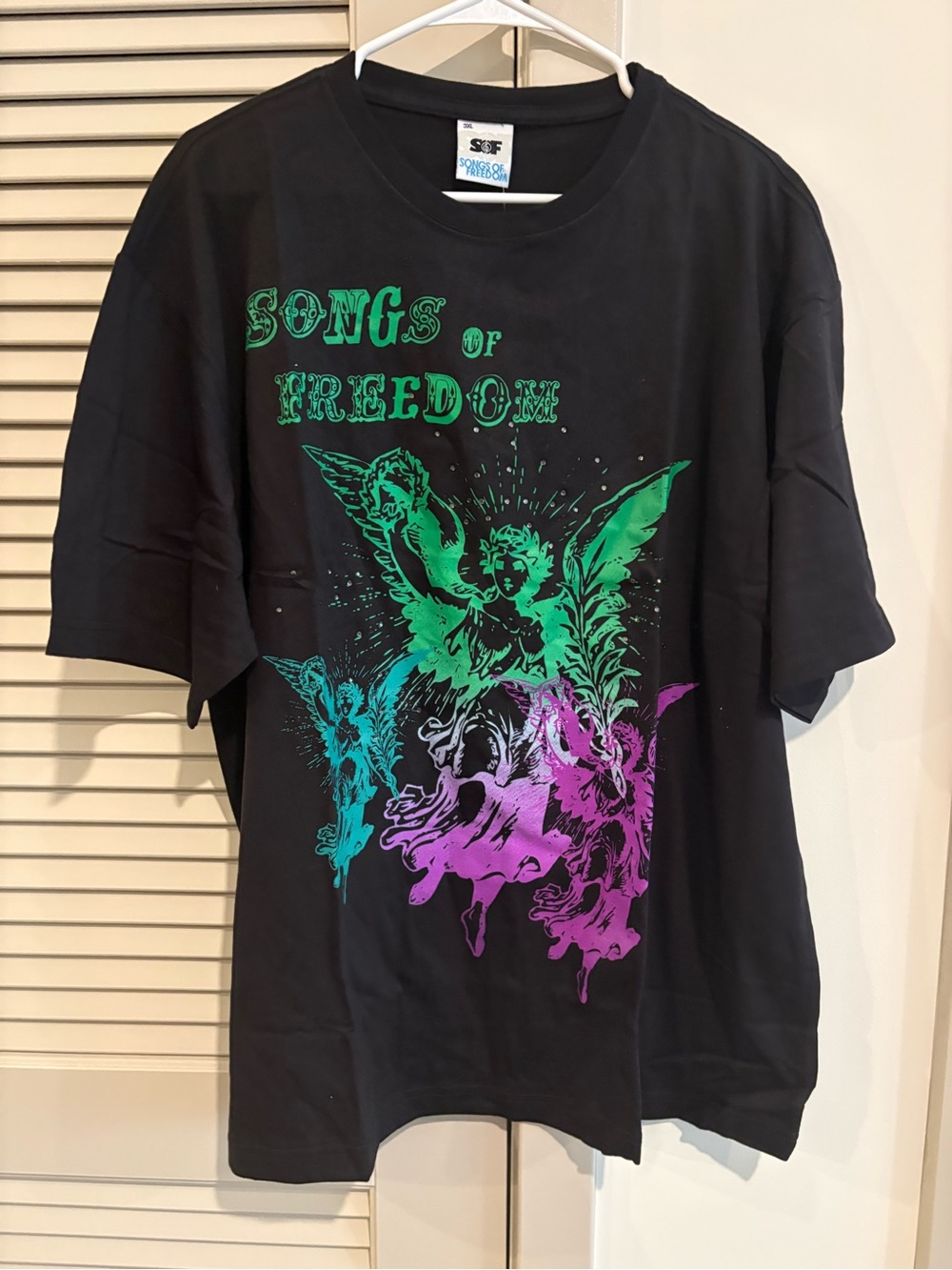 NWT*Men’s Song of Freedom Graphic Tee Black with Green & Purple Print* Sz. 3XL *